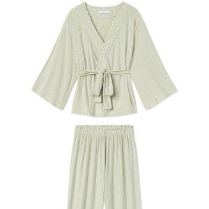 NWT w/ Gift Box! LAKE Pajamas DreamKnit Kimono Pajama Set Modal Stripes Fern, LG